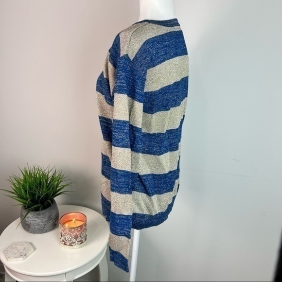 Derek Lam 10 Crosby metallic blue and gold stripe sweater size small - Picture 4 of 11